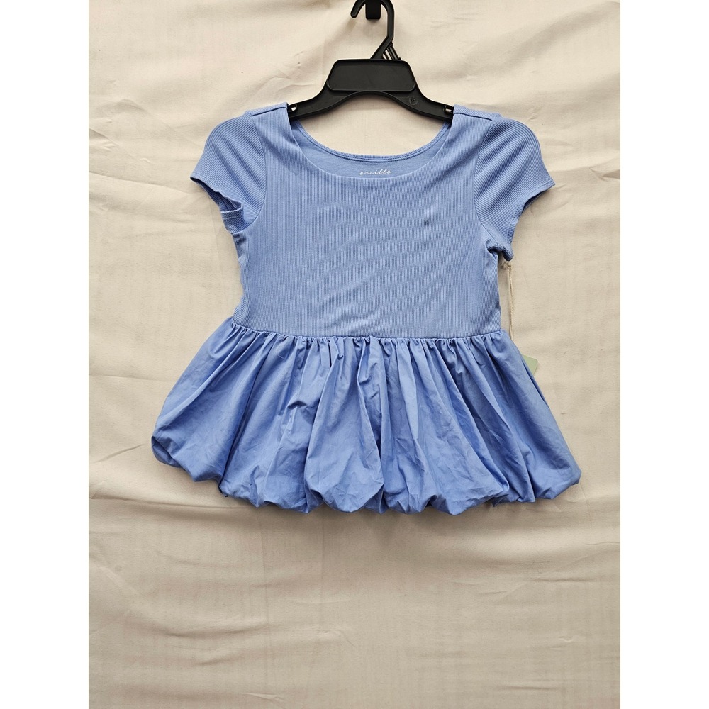 Owillow Girls Bubble Hem Peplum‎ Top Blue Cotton Blend Casual Size Large